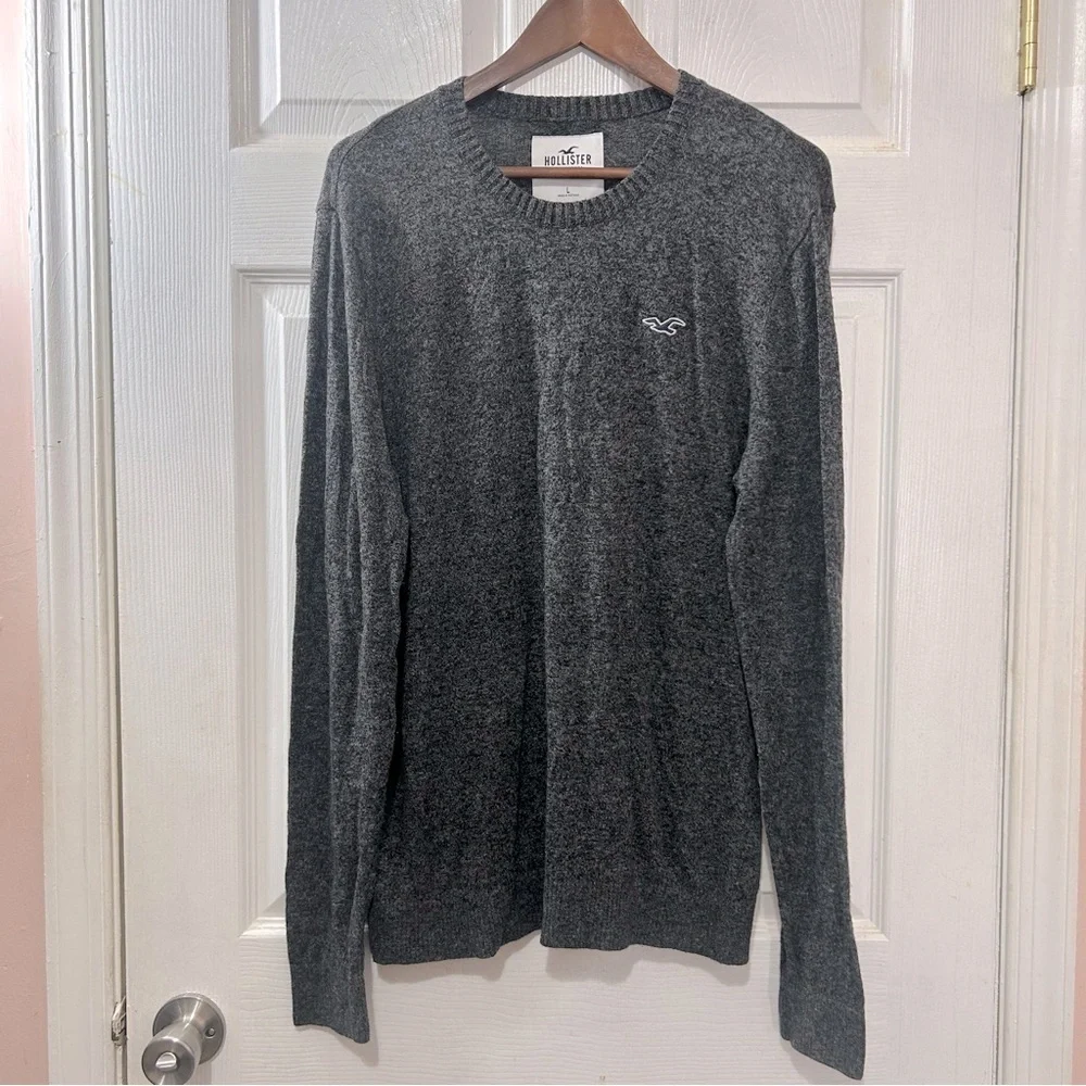 Hollister Crewneck Sweater Men's Black Gray Marbled Size Large Fall
